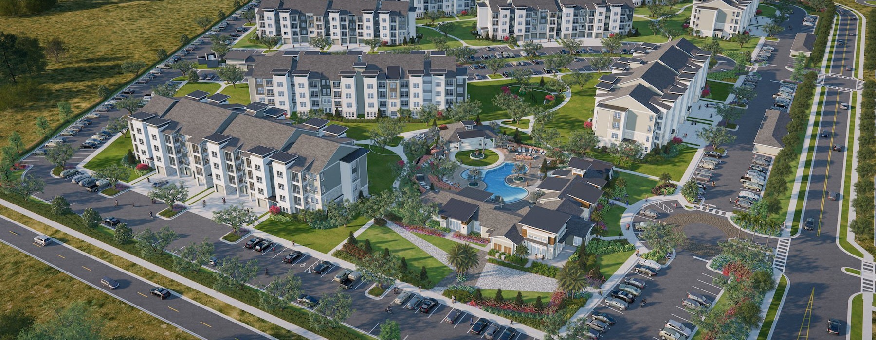 aerial view of an apartment complex