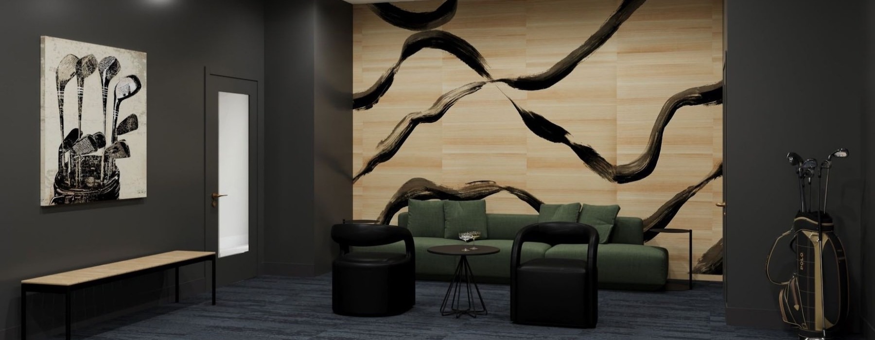 a room with a couch and a table