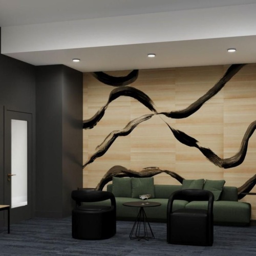 a room with a couch and a table