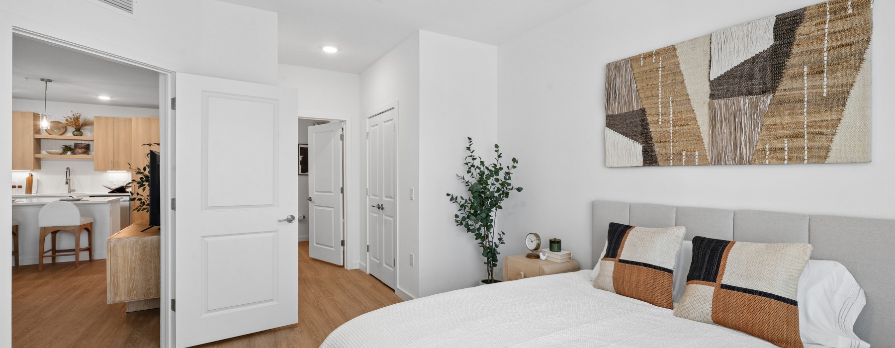 Bedroom with natural lighting and high ceilings